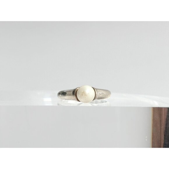 Cultured Pearl Modernist & Minimalist 925 Sterling Silver Vintage Ring - sz 6 - Picture 2 of 14